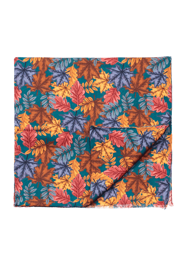 Green Autumn Leaf Print Scarf