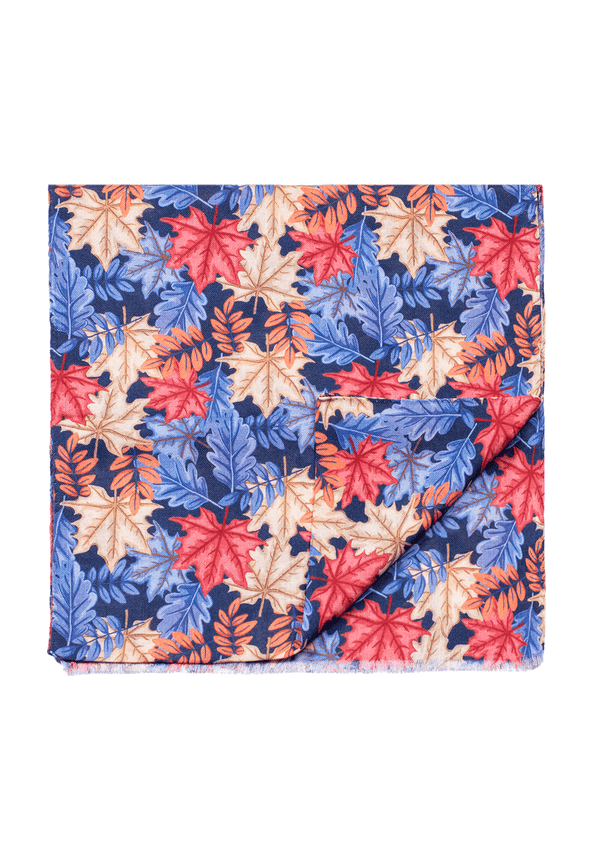 Blue Autumn Leaf Print Scarf