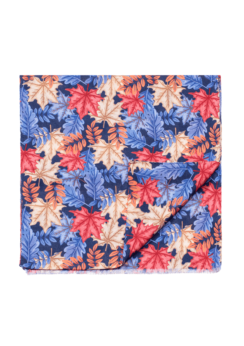 Blue Autumn Leaf Print Scarf