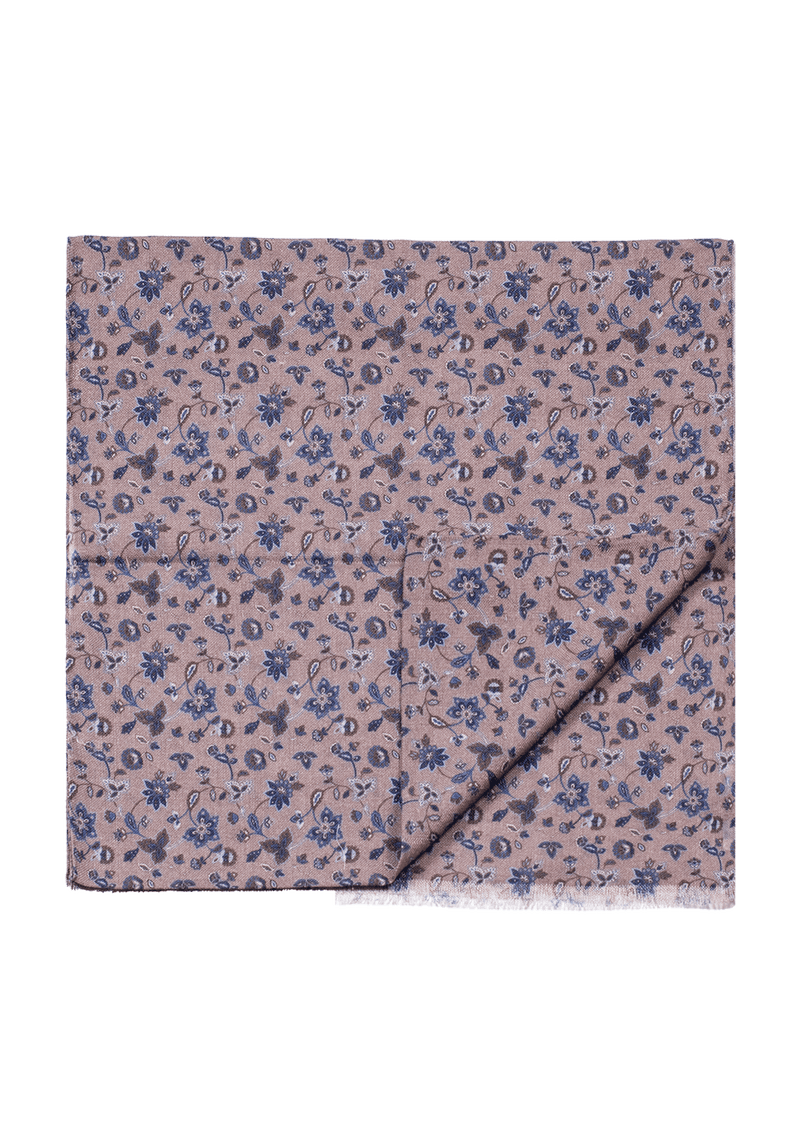 Beige & Blue Vintage Floral Print Scarf