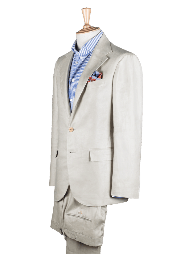 Beige Cotton Unstructured Suit