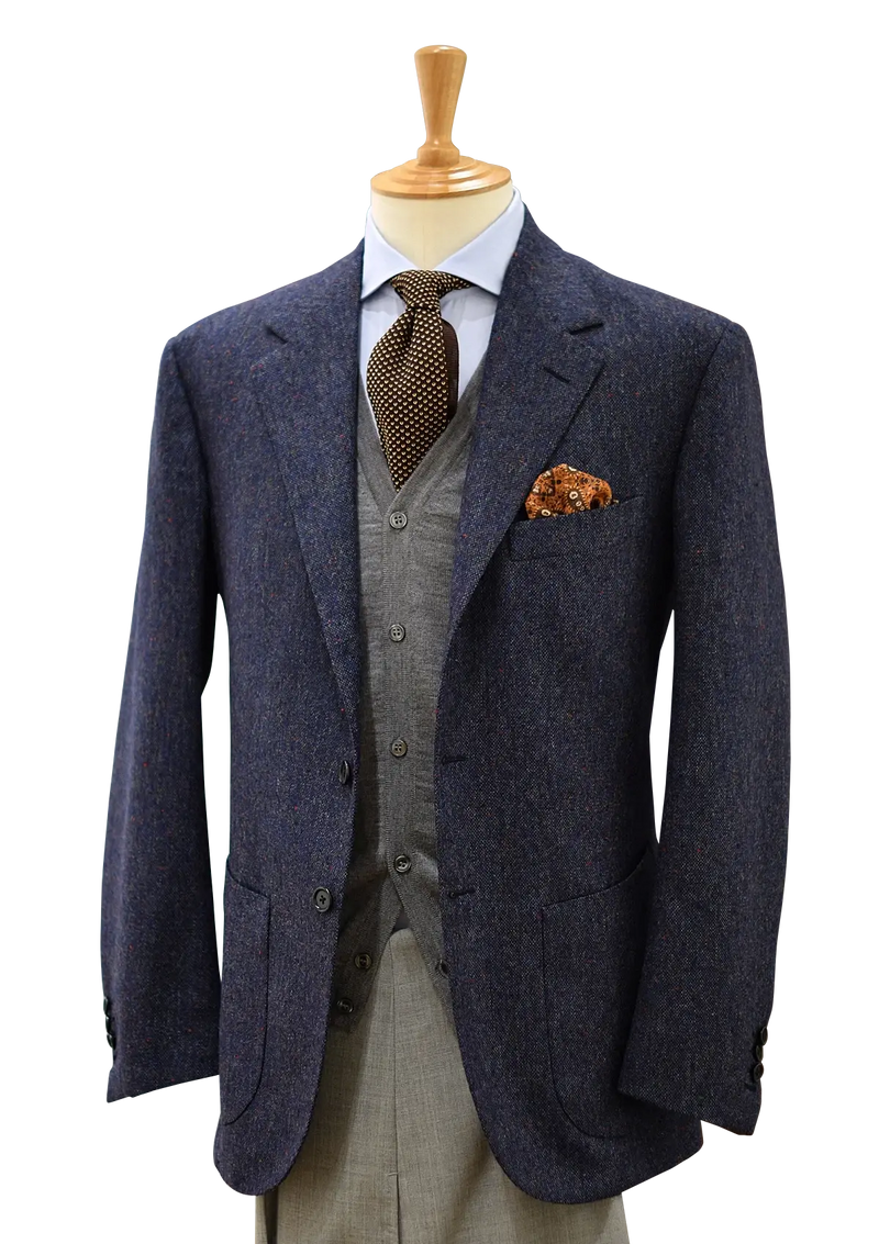 Blue Donegal Wool Single-breasted Jacket
