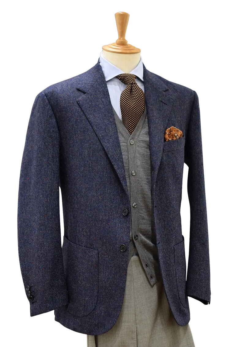 Blue Donegal Wool Single-breasted Jacket