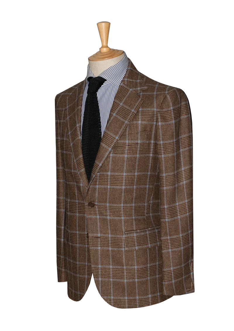 Brown Unstructured Jacket with Blue Check