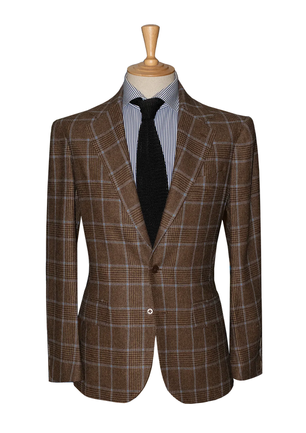 Brown Unstructured Jacket with Blue Check