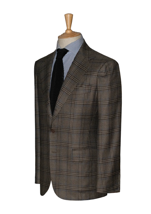 Taupe Prince of Wales Unstructured Jacket with Blue Stripe