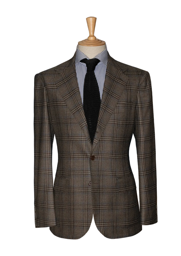 Taupe Prince of Wales Unstructured Jacket with Blue Stripe