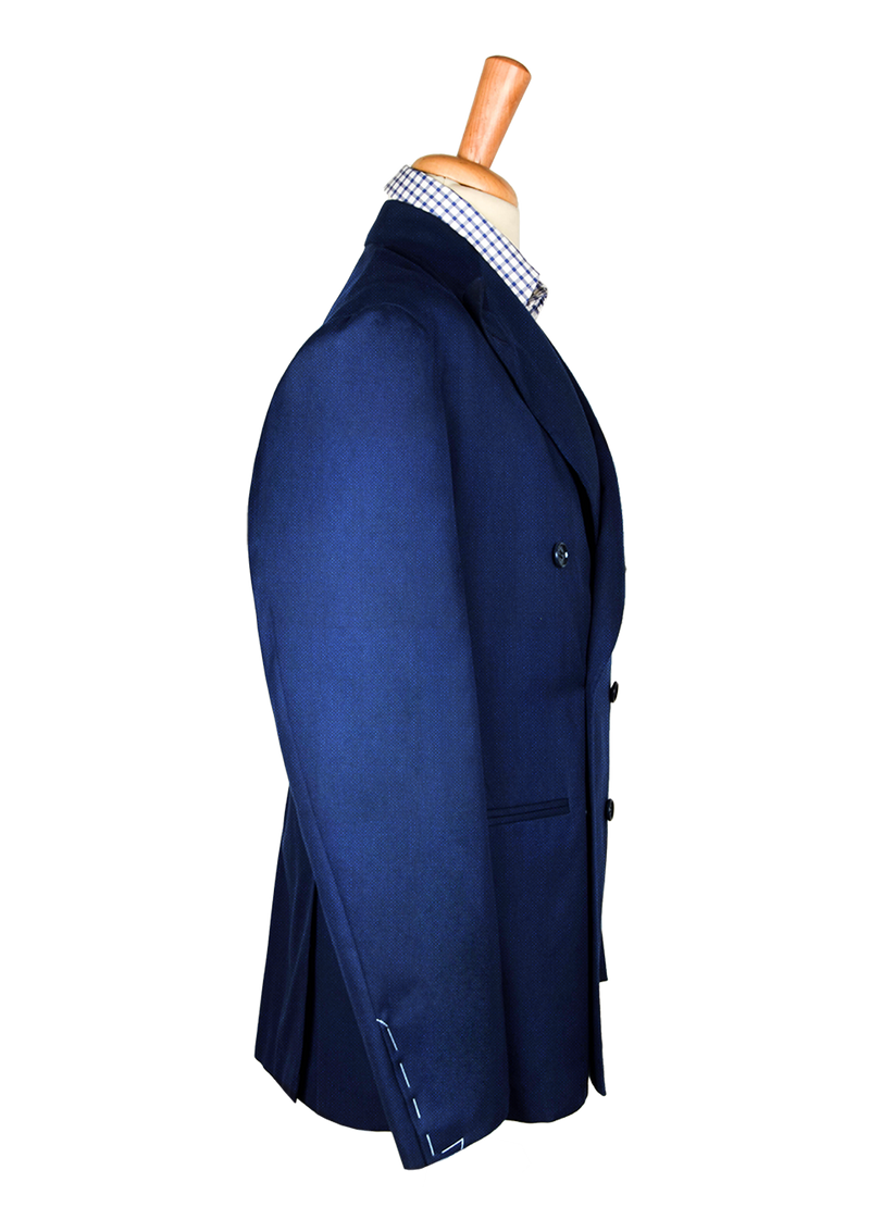 Blue Hopsack Wool Double-breasted Unstructured Jacket