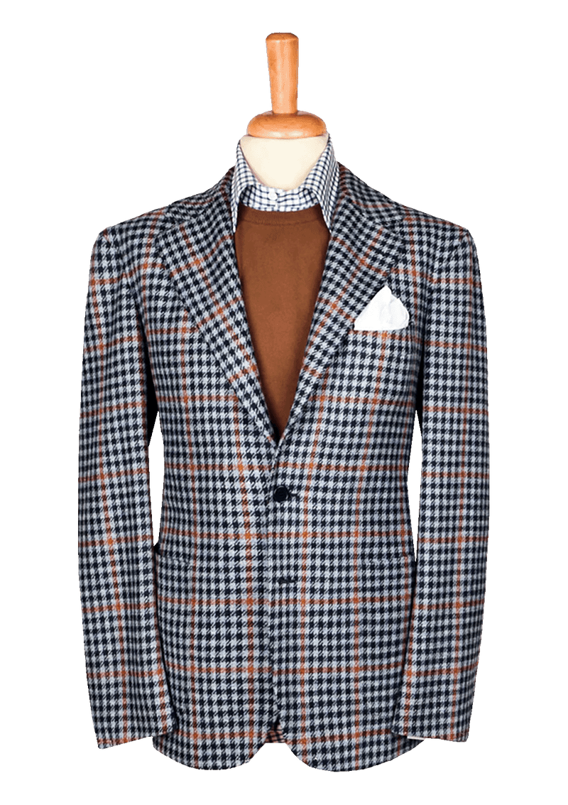 Checked light blue De-Constructed Wool Jacket