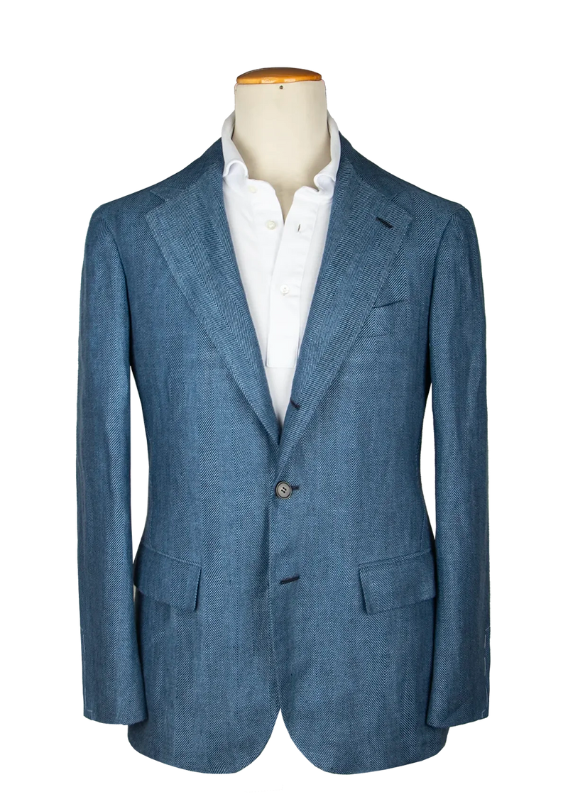 Blue de-constructed herringbone linen jacket