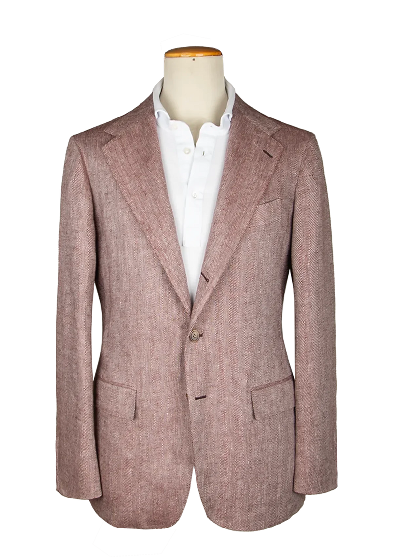 Rosé Herringbone Linen Unstructured Jacket Stefano Bemer