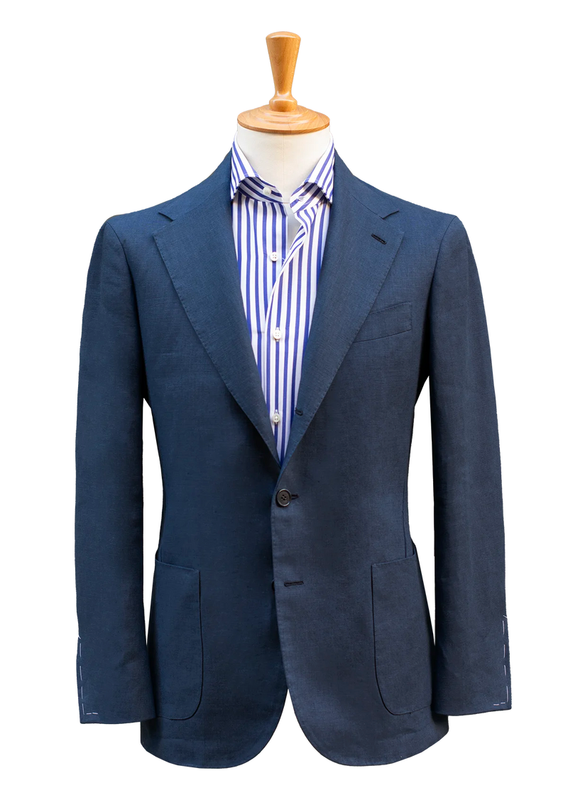 Blue Linen Unstructured Jacket - Main Image