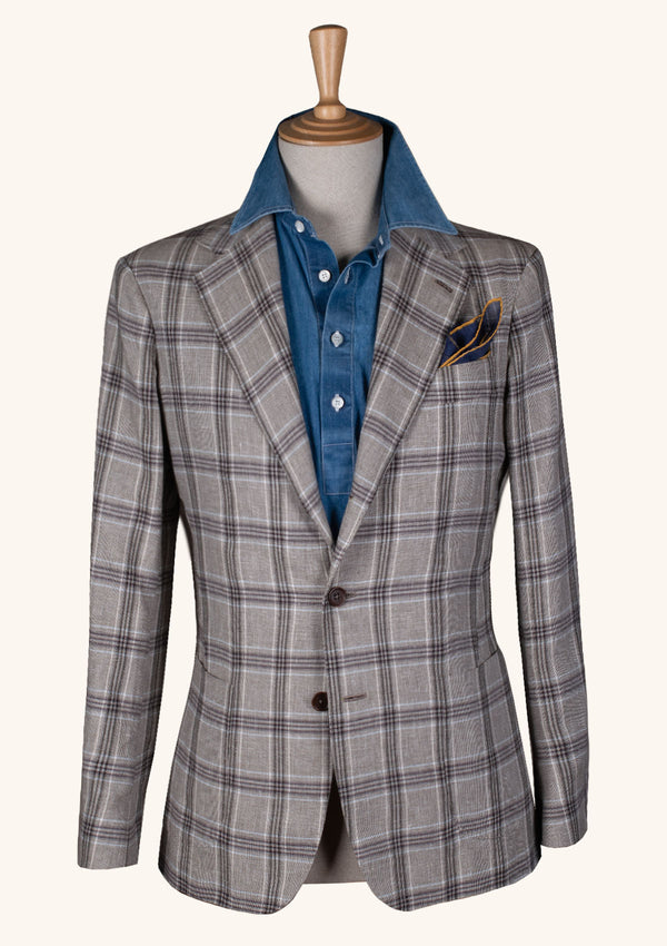 Grey Plaid Cotton-Linen Jacket