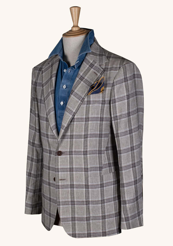 Grey Plaid Cotton-Linen Jacket