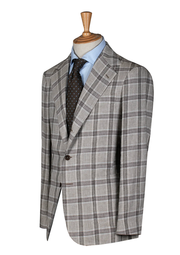 Grey Plaid Cotton-Linen Jacket