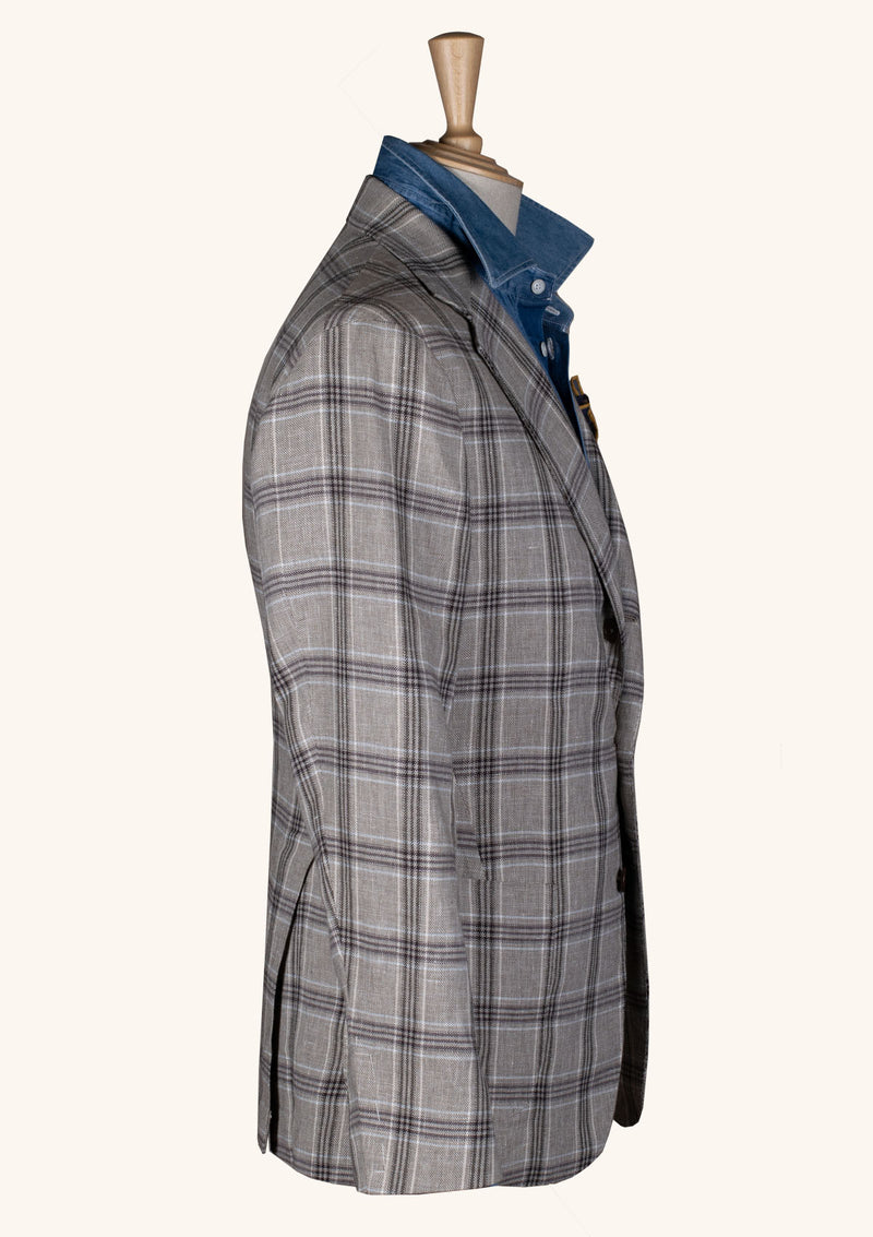 Grey Plaid Cotton-Linen Jacket