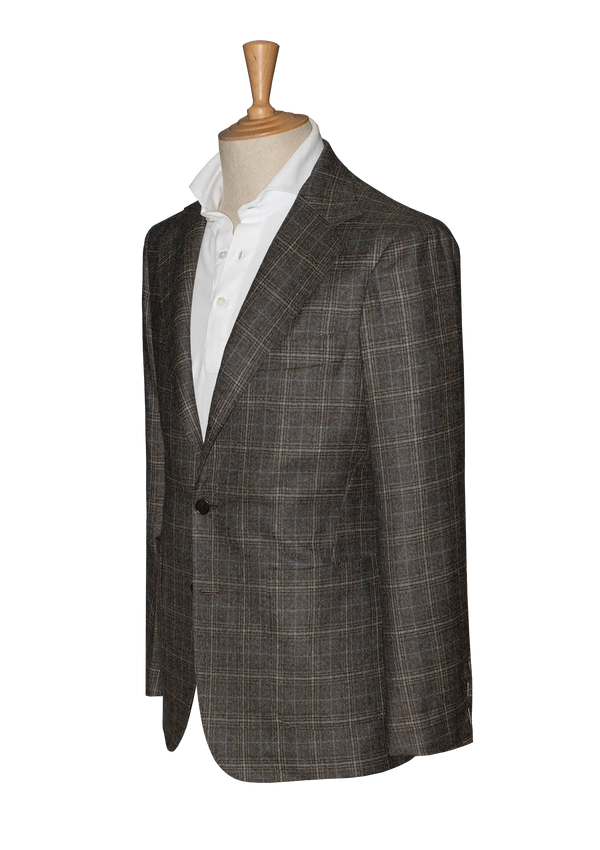 Taupe Prince of Wales Unstructured Jacket with Turquoise Stripe