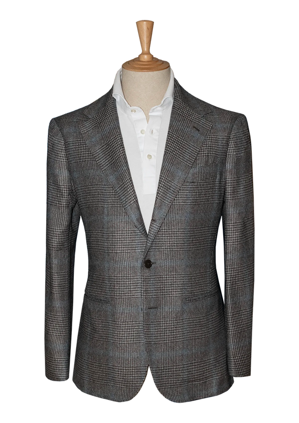 Grey Check Unstructured Jacket with blue stripe