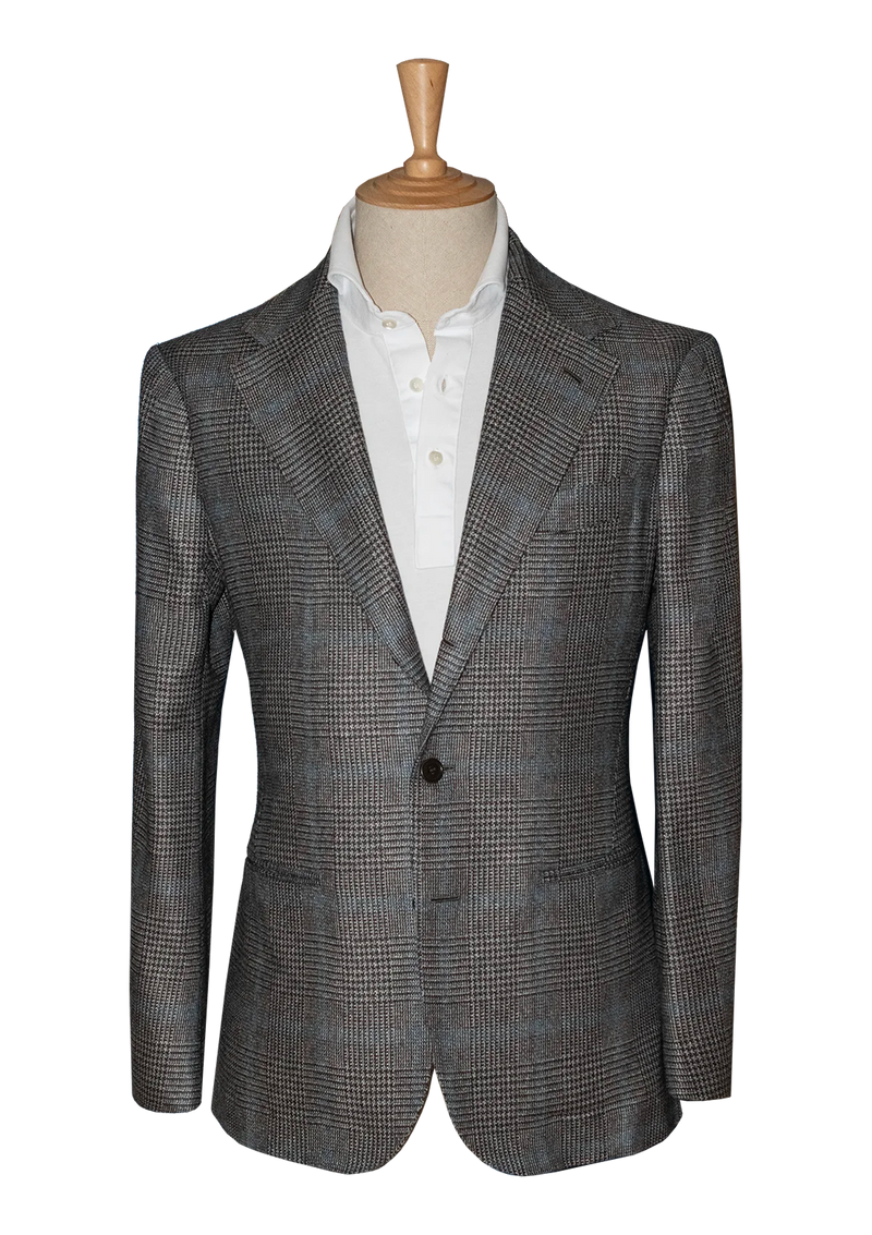 Grey Check Unstructured Jacket with blue stripe