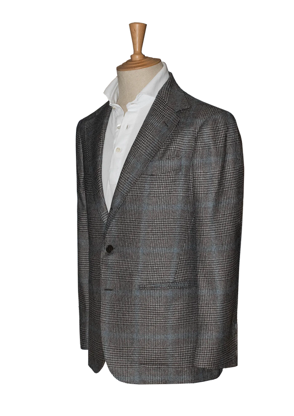 Grey Check Unstructured Jacket with blue stripe