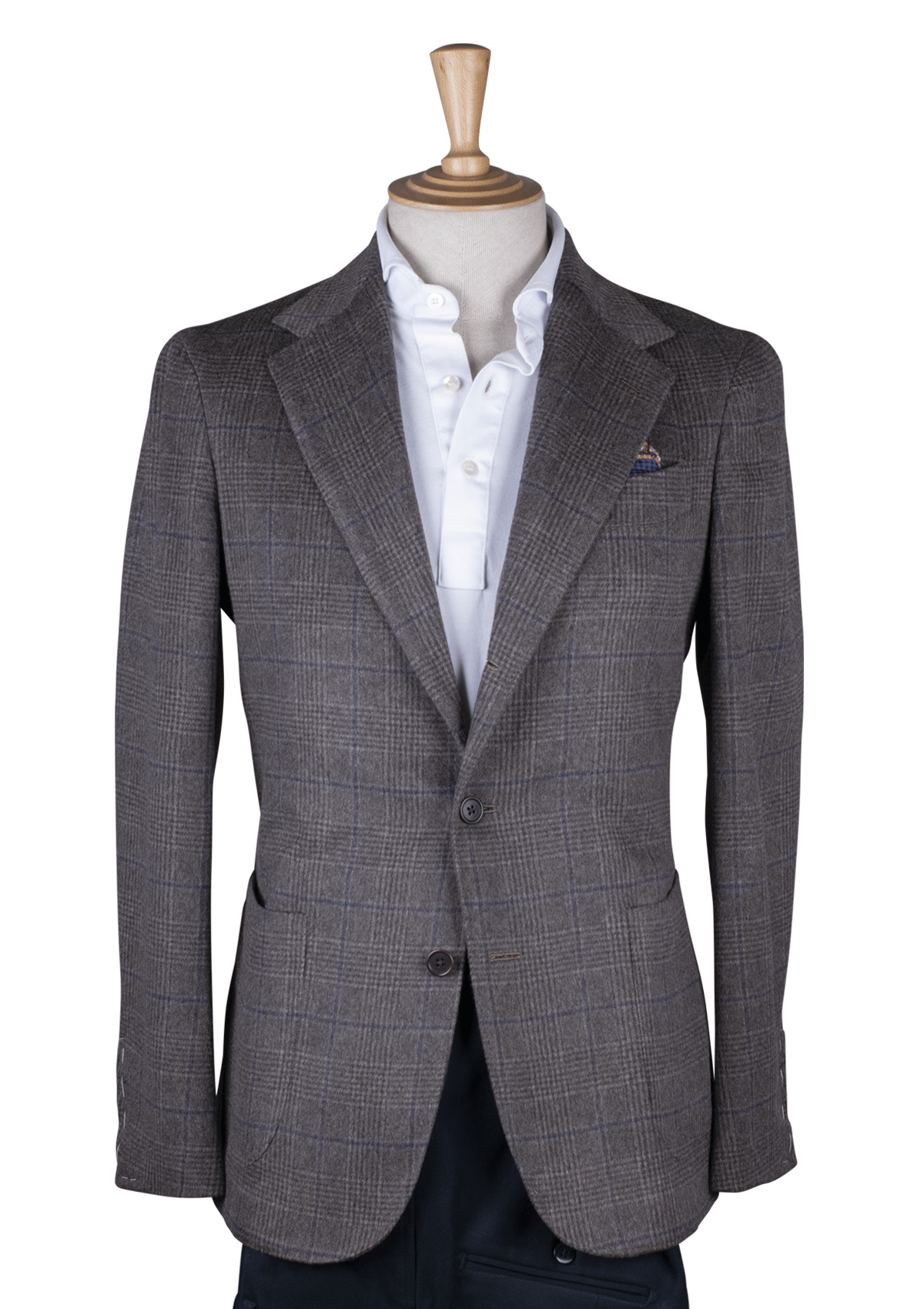 Taupe Cashmere Jacket with Blue Pattern