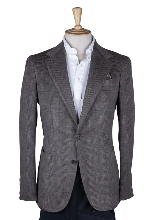 Taupe Cashmere Jacket with Blue Pattern