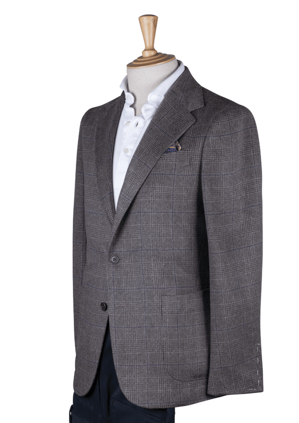 Taupe Cashmere Jacket with Blue Pattern