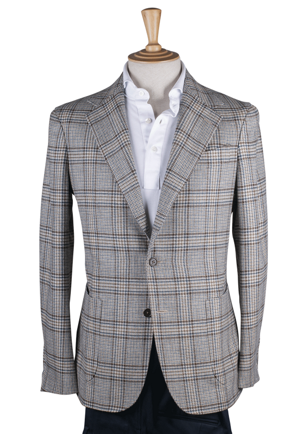 Checked Unstructured Jacket with Brown & Turquoise stripe