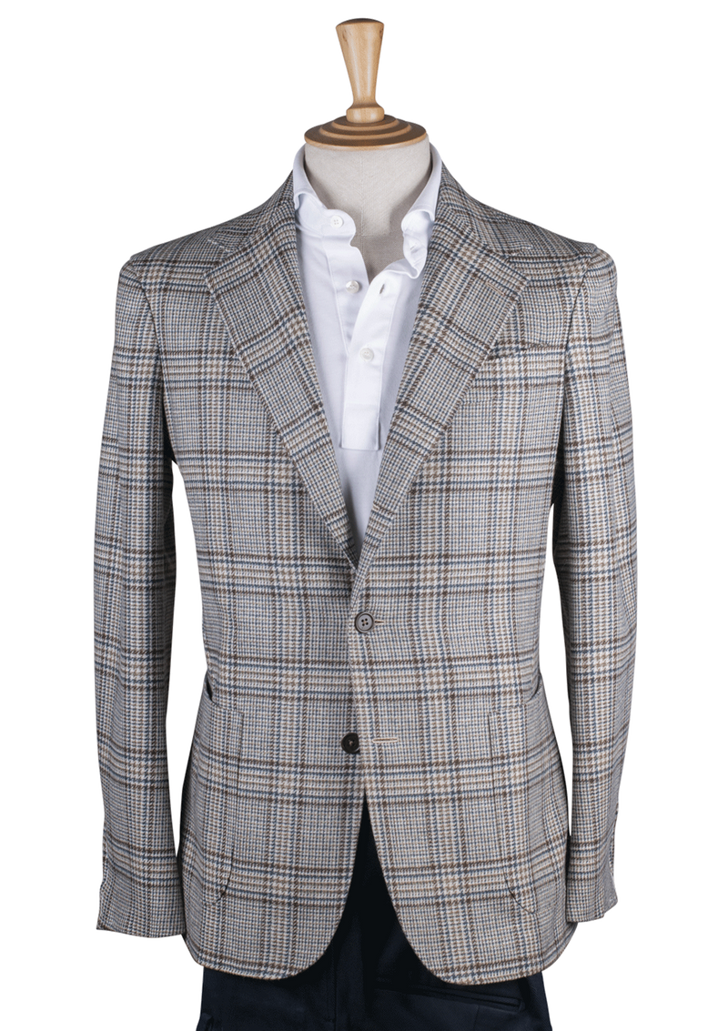 Checked Unstructured Jacket with Brown & Turquoise stripe