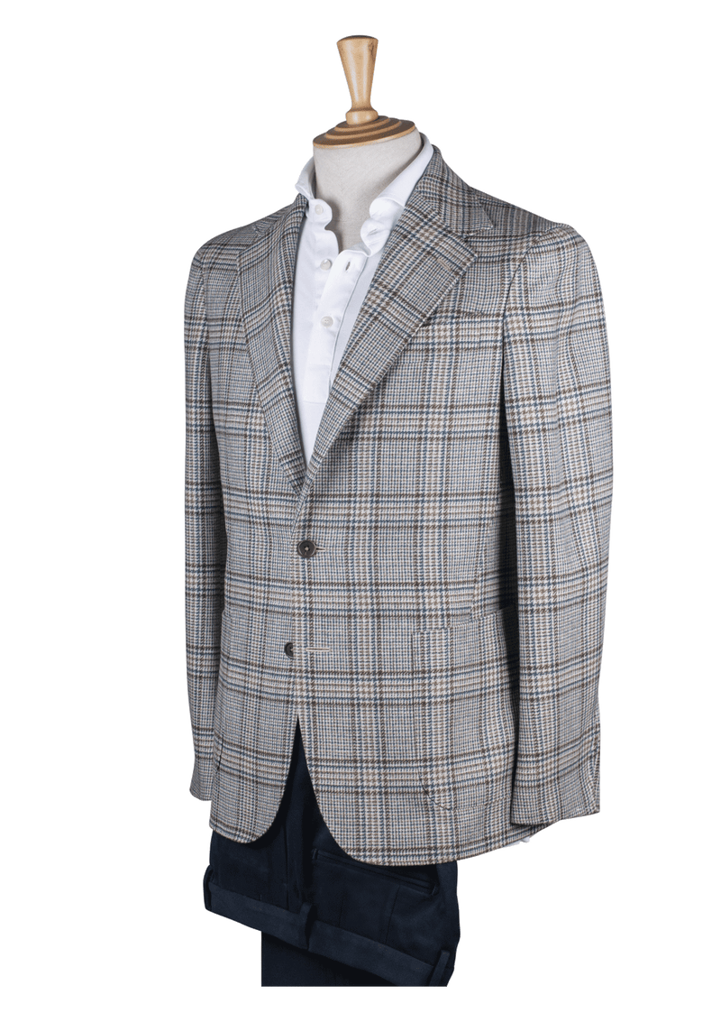 Checked Unstructured Jacket with Brown & Turquoise stripe