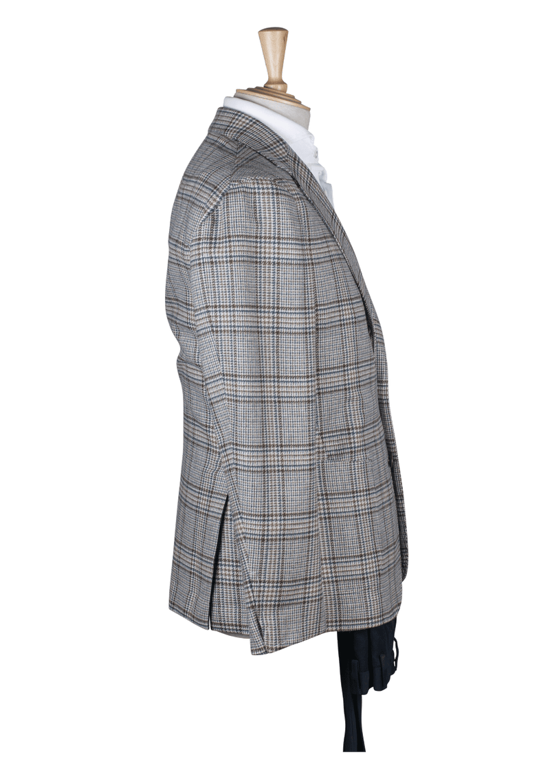 Checked Unstructured Jacket with Brown & Turquoise stripe