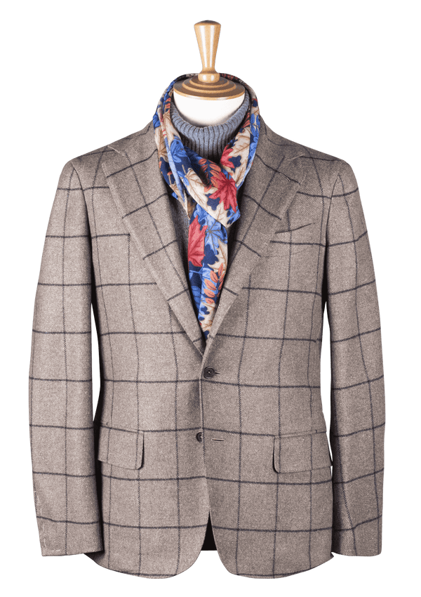 Taupe Unstructured Jacket with Black Check