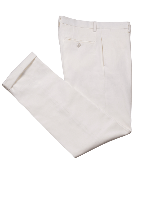 White Fustagno Cotton Twill Trousers