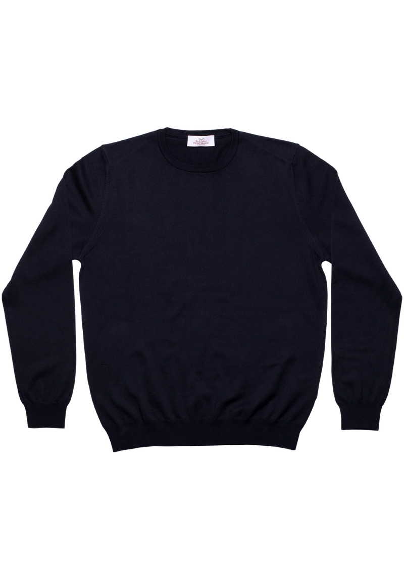 Navy Blue Cotton Crewneck Sweater Stefano Bemer