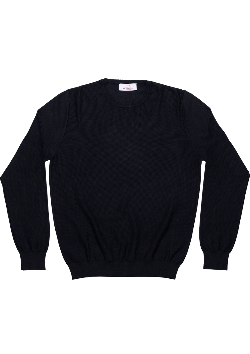Navy Blue Nido d'Ape Cotton Crewneck Sweater