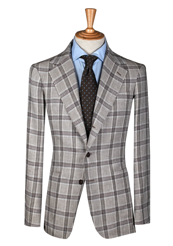 Grey Plaid Cotton-Linen Jacket