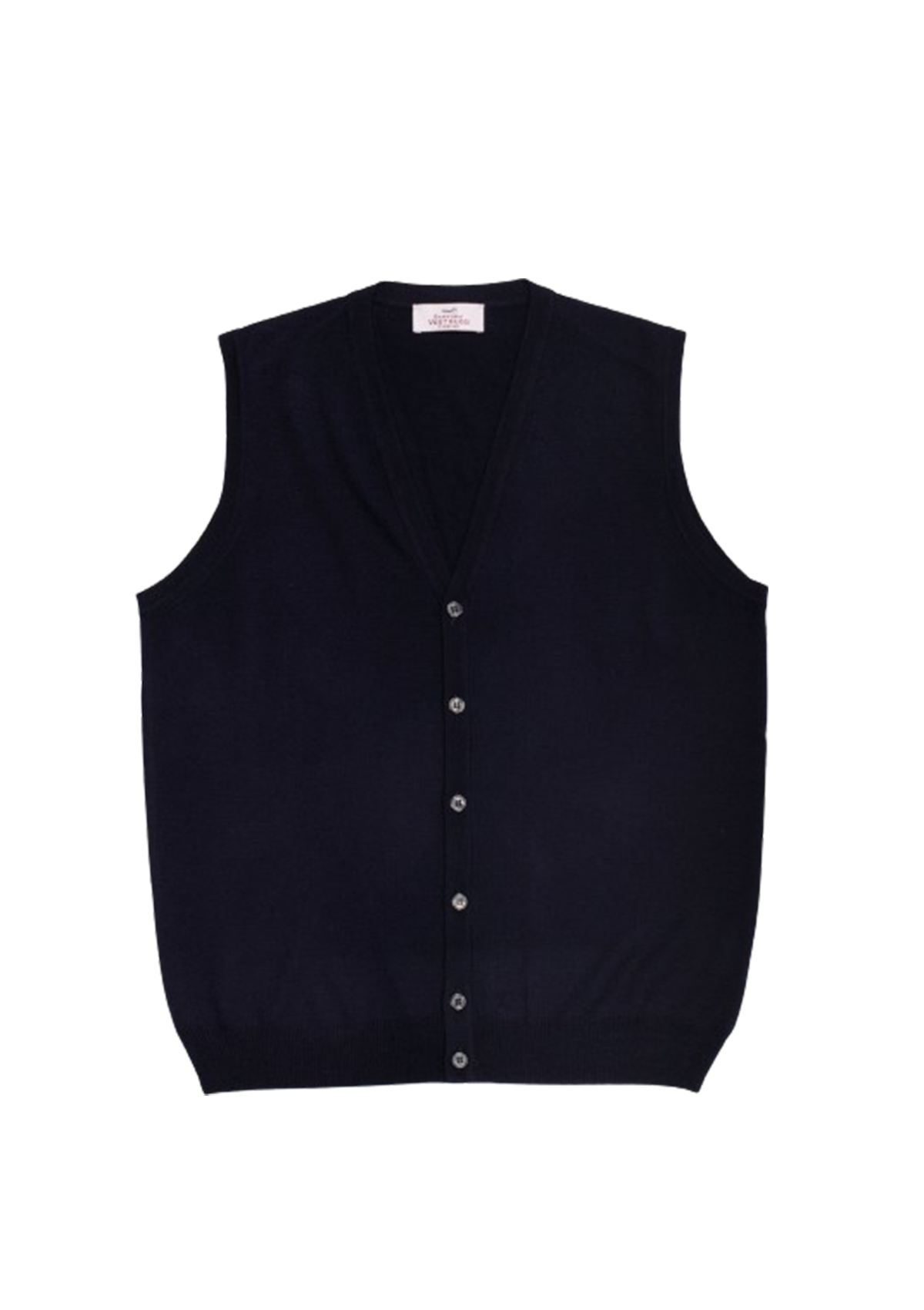 Navy Blue Merino Wool V-Neck Buttoned Waistcoat