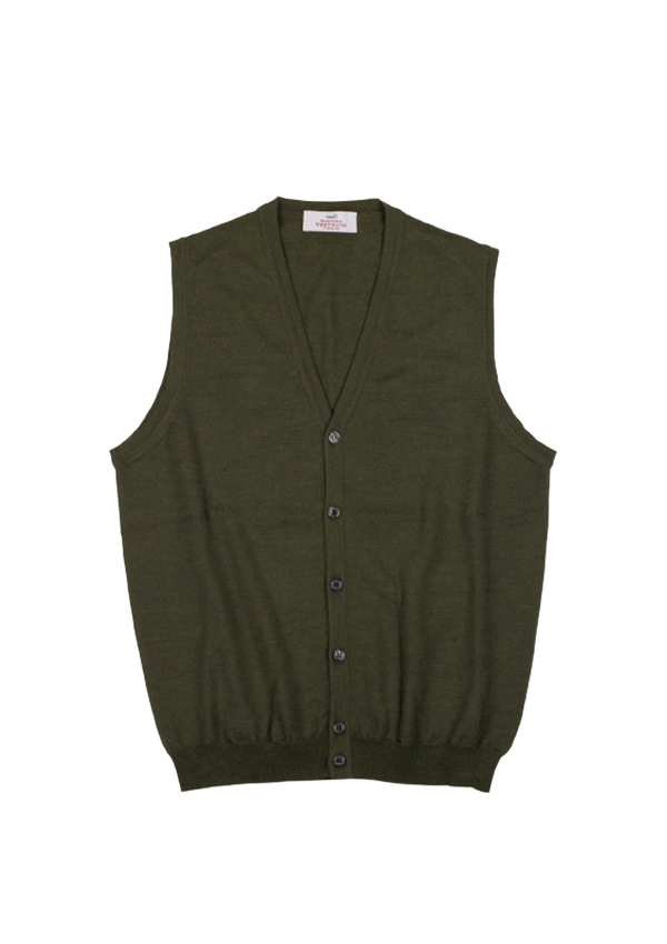 Military Green Merino Wool Waistcoat