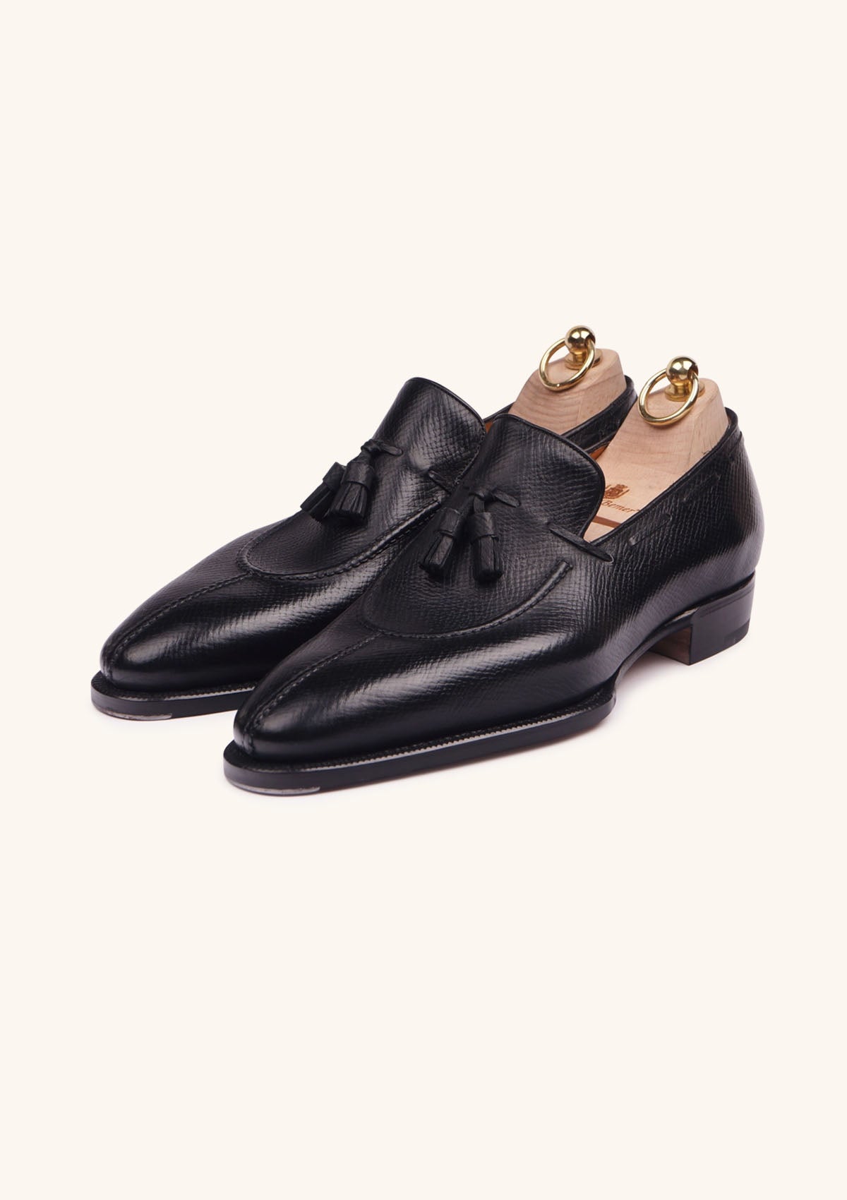 Black Tassel Loafer in Black Hatched Leather | Stefano Bemer
