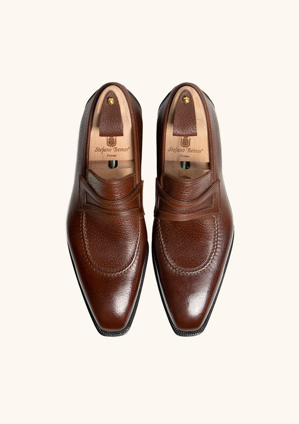 Dark Brown Penny Loafers in Boar Hide