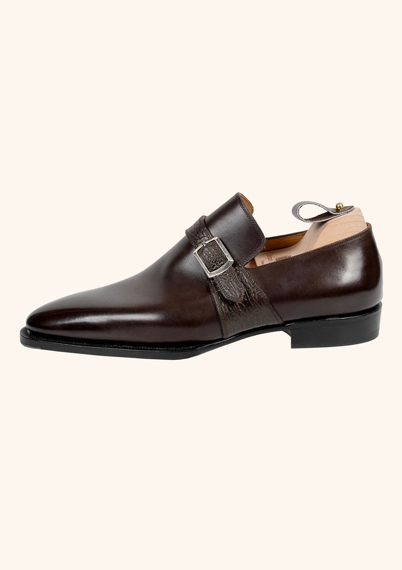 Dark Brown Monk Strap Shoes in Box Calf 8192 and Shark Skin – Stefano Bemer