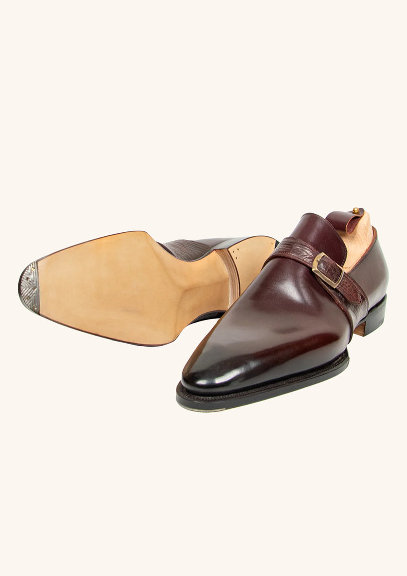 Burgundy Monk Strap Shoes in Box Calf and Shark Skin | Stefano Bemer Burgundy Monk Strap Shoes in Box Calf and Shark Skin | Stefano Bemer
