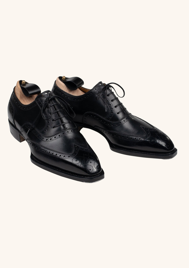 Black wingtip Oxford in French Box Calf