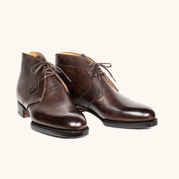 Hatched Dark Brown Calfskin Chukka Boots | Stefano Bemer