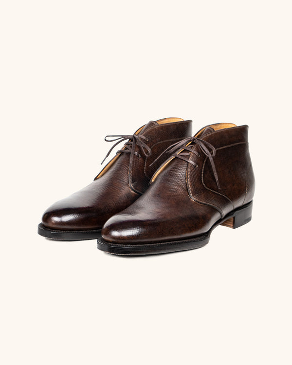 Hatched Dark Brown Calfskin Chukka Boots