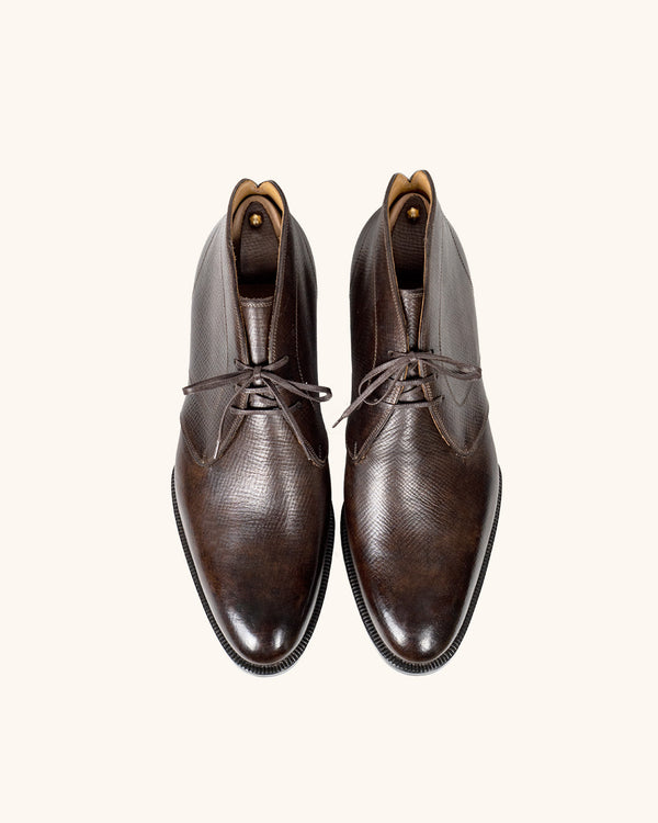 Hatched Dark Brown Calfskin Chukka Boots