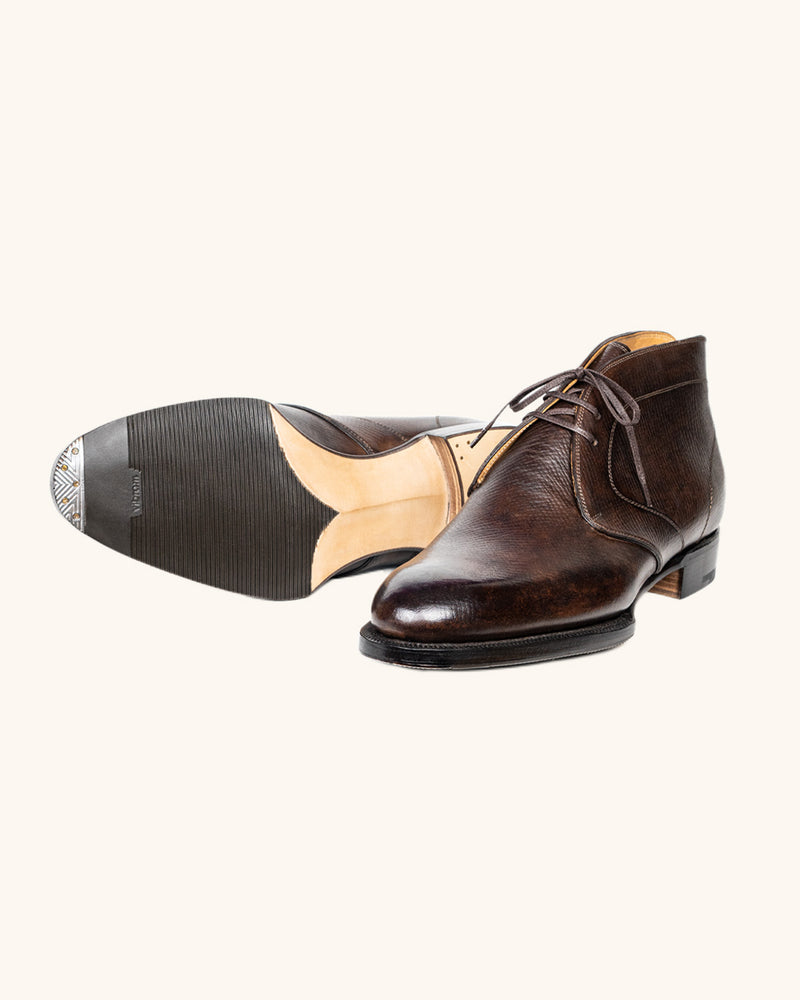 Hatched Dark Brown Calfskin Chukka Boots
