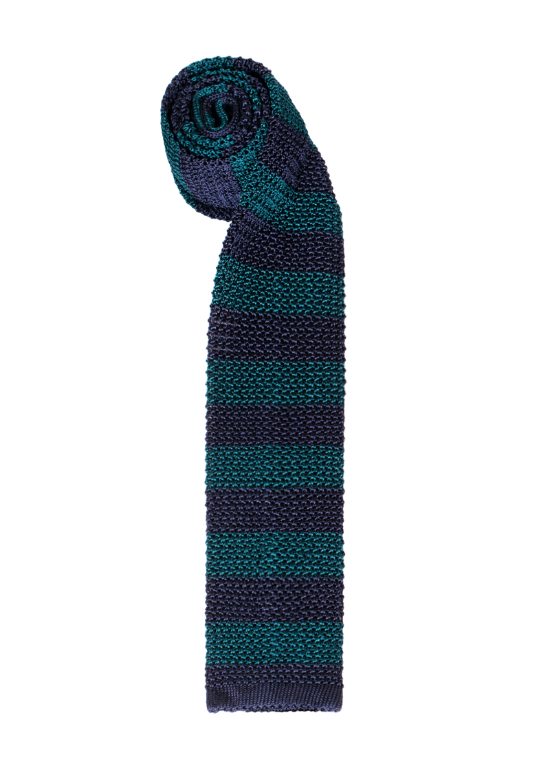 Forest Green & Navy Stripe Silk Tie