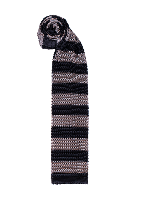 Grey & Black Stripe Silk Tie