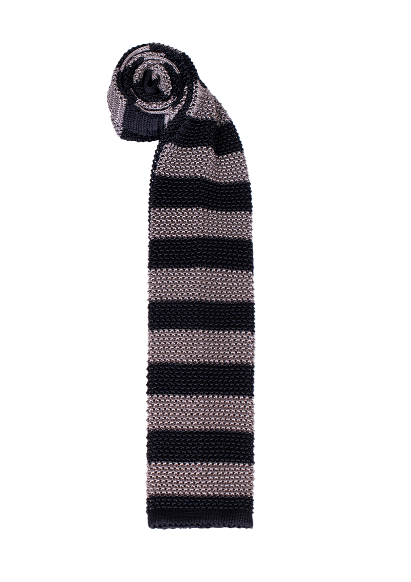 Grey & Black Stripe Silk Tie